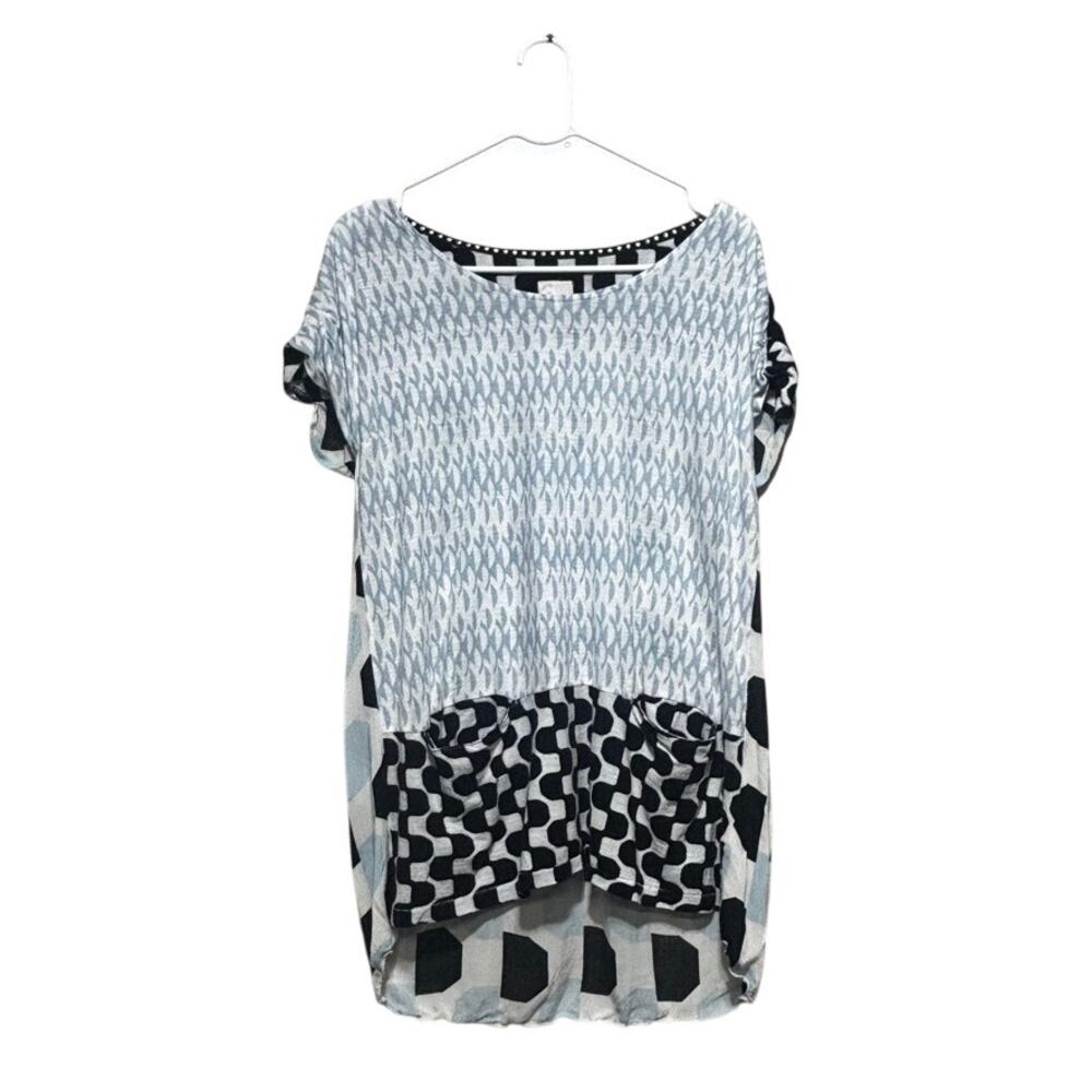 Anthropologie 9-H15 STCL Tunic Top Size M Navy White Geometric Print High Low